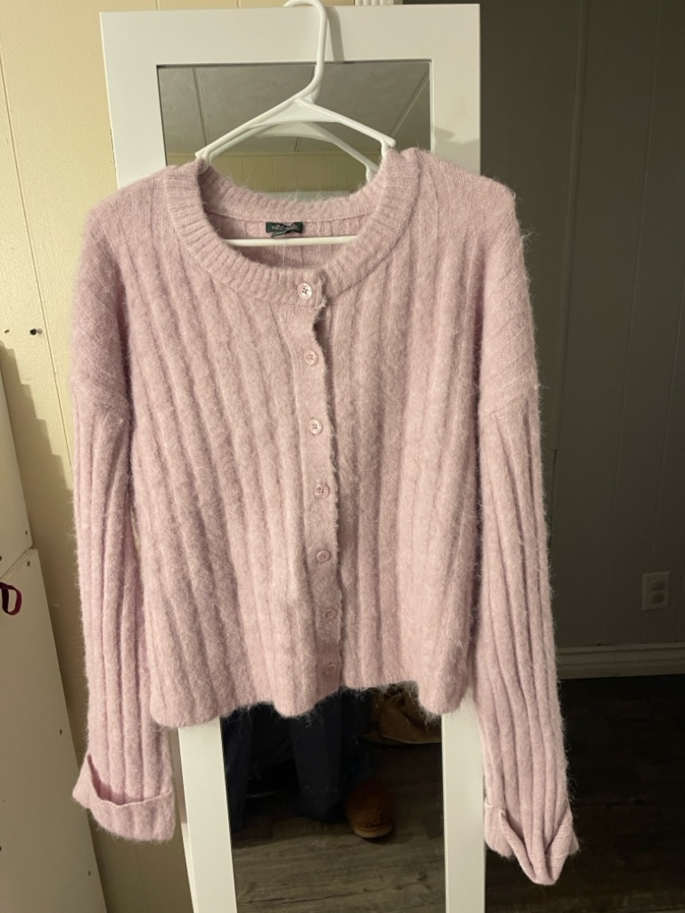 wild fable Pale Pink Fuzzy Ribbed Button-Up Cardigan